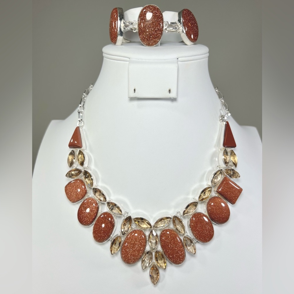 Goldstone 925 Large Necklace Bracelet & ONE Earring Set